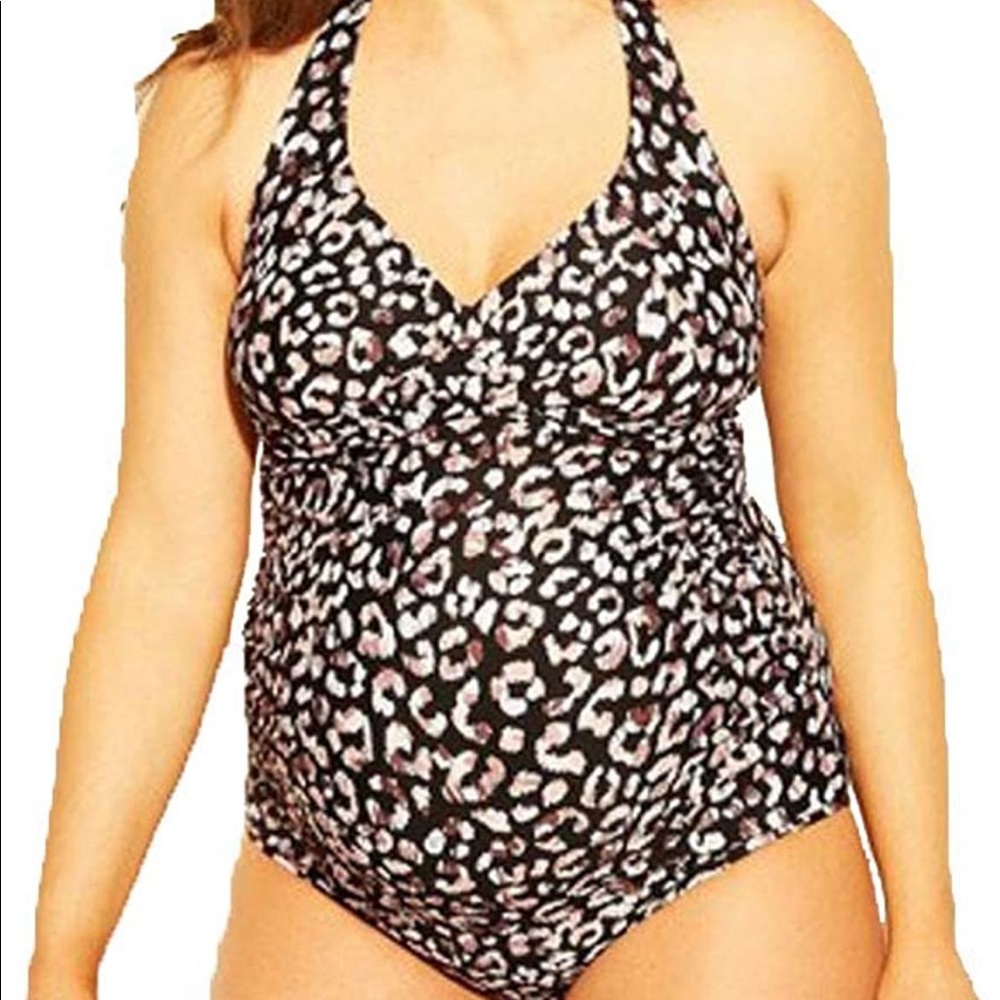 NWT Isabel Maternity Leopard Print Halter Neck One Piece Swimsuit